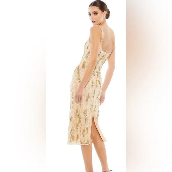 Mac Duggal Nude/Gold Sequin Embellished Midi Dress Size 0  NWOT  #10770 - Picture 4 of 11